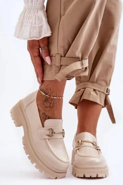 Hot Boto Damskie Klasyczne Mokasyny Na Platformie Beżowe Miracle