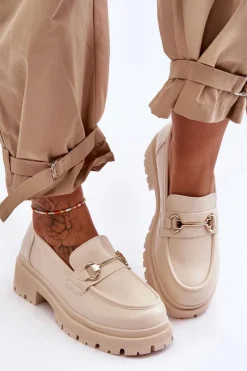 Hot Boto Damskie Klasyczne Mokasyny Na Platformie Beżowe Miracle