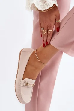 Sale Damskie Klasyczne Mokasyny Z Ozdobą Beżowe Ainslee Damskie Loafersy Damskie|Mokasyny Damskie Skórzane