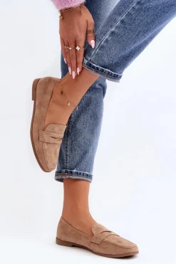 Sale Damskie Klasyczne Mokasyny Ciemnobeżowe Olevin Damskie Loafersy Damskie|Mokasyny Damskie Zamszowe