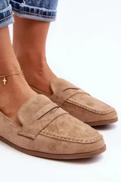 Sale Damskie Klasyczne Mokasyny Ciemnobeżowe Olevin Damskie Loafersy Damskie|Mokasyny Damskie Zamszowe