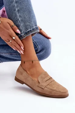 Sale Damskie Klasyczne Mokasyny Ciemnobeżowe Olevin Damskie Loafersy Damskie|Mokasyny Damskie Zamszowe