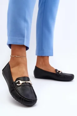 Outlet Damskie Klasyczne Mokasyny Eko Skórzane Czarne Demese Damskie Loafersy Damskie|Mokasyny Damskie Skórzane