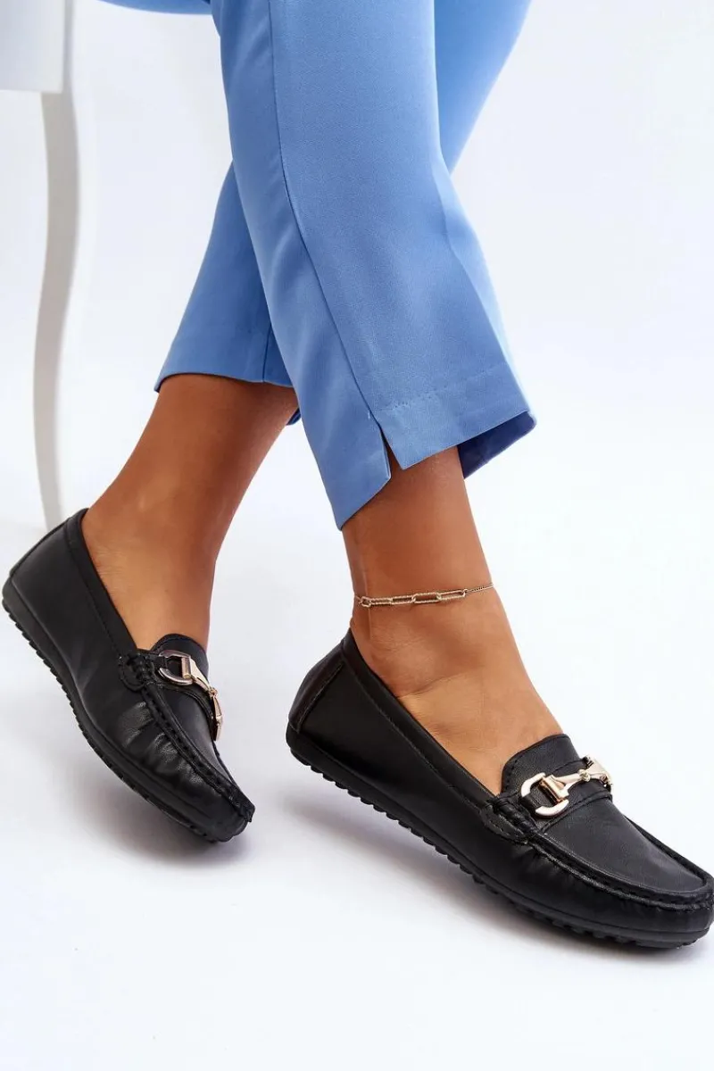 Outlet Damskie Klasyczne Mokasyny Eko Skórzane Czarne Demese Damskie Loafersy Damskie|Mokasyny Damskie Skórzane