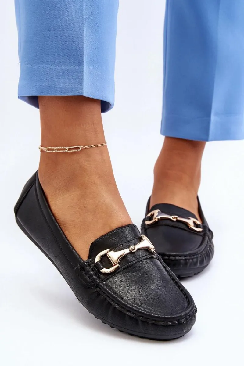 Outlet Damskie Klasyczne Mokasyny Eko Skórzane Czarne Demese Damskie Loafersy Damskie|Mokasyny Damskie Skórzane