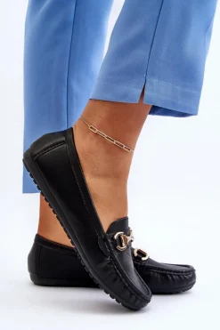 Outlet Damskie Klasyczne Mokasyny Eko Skórzane Czarne Demese Damskie Loafersy Damskie|Mokasyny Damskie Skórzane