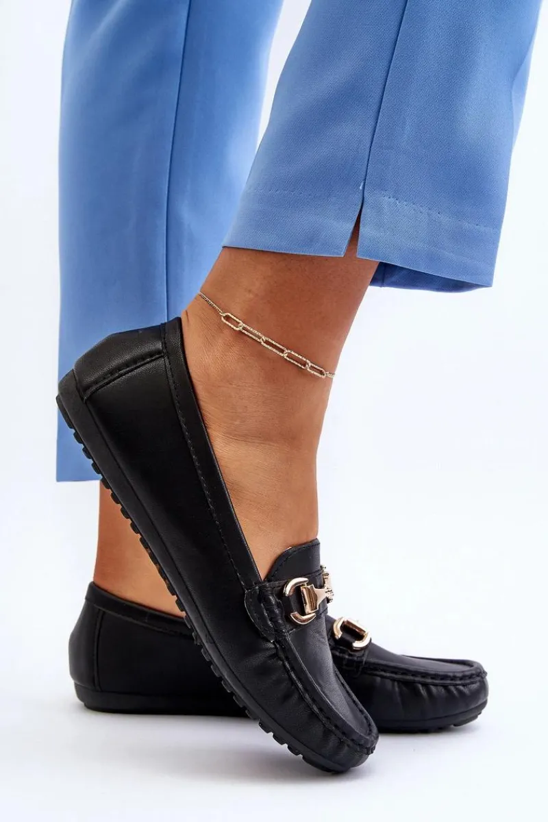 Outlet Damskie Klasyczne Mokasyny Eko Skórzane Czarne Demese Damskie Loafersy Damskie|Mokasyny Damskie Skórzane