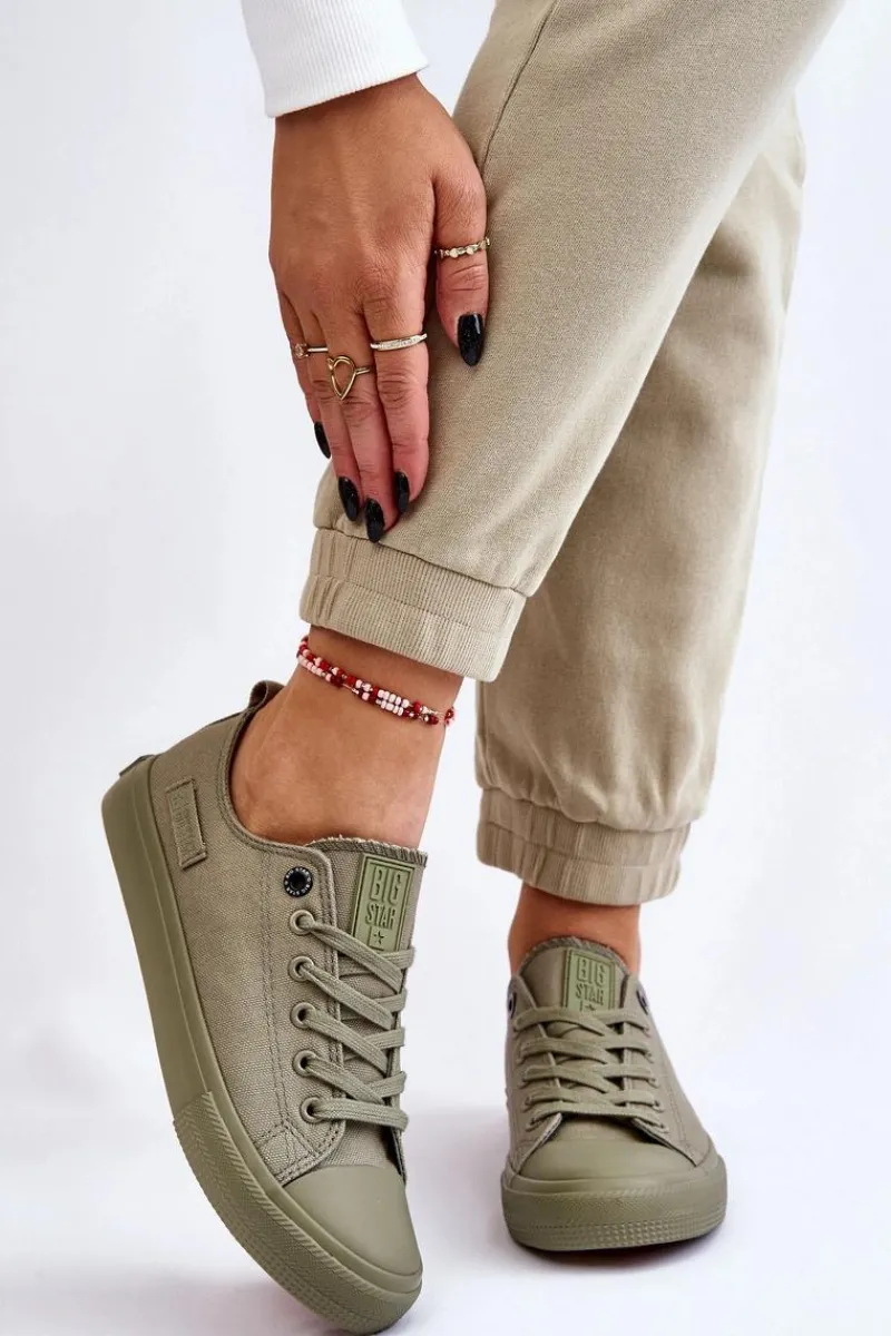 Outlet Big Star Shoes Damskie Klasyczne Niskie Trampki Big Star LL274028 Zielone