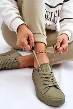 Outlet Big Star Shoes Damskie Klasyczne Niskie Trampki Big Star LL274028 Zielone