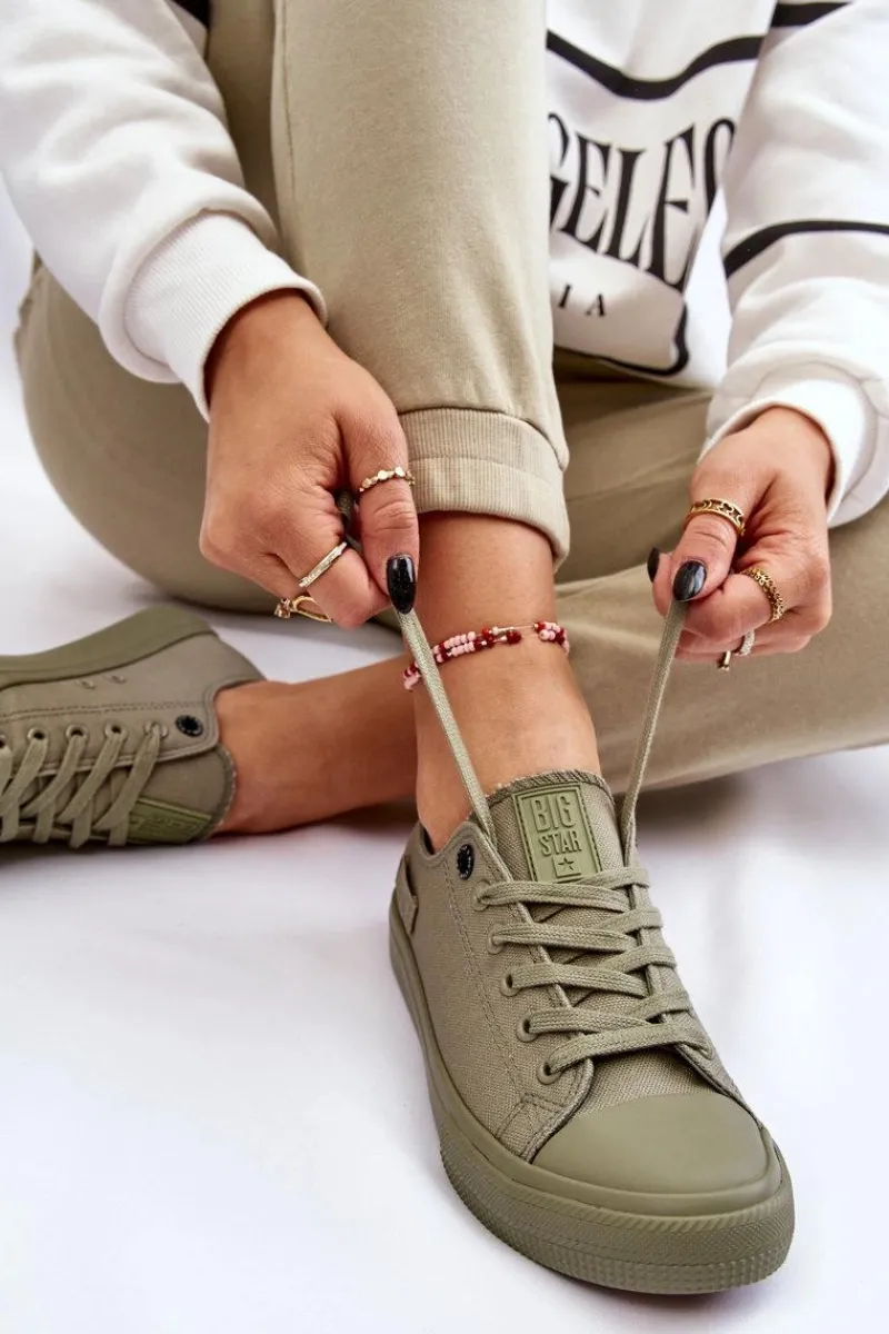 Outlet Big Star Shoes Damskie Klasyczne Niskie Trampki Big Star LL274028 Zielone