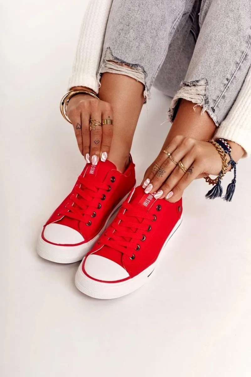 Hot Big Star Shoes Damskie Klasyczne Niskie Trampki Big Star DD274339 Czerwone Czerwony