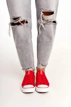 Hot Big Star Shoes Damskie Klasyczne Niskie Trampki Big Star DD274339 Czerwone Czerwony