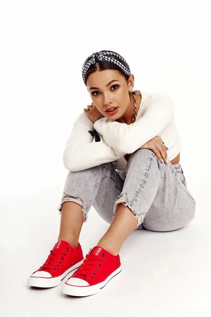 Hot Big Star Shoes Damskie Klasyczne Niskie Trampki Big Star DD274339 Czerwone Czerwony