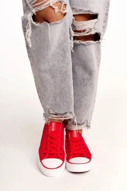 Hot Big Star Shoes Damskie Klasyczne Niskie Trampki Big Star DD274339 Czerwone Czerwony