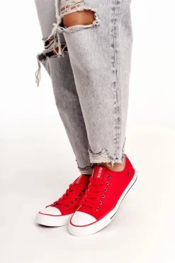Hot Big Star Shoes Damskie Klasyczne Niskie Trampki Big Star DD274339 Czerwone Czerwony