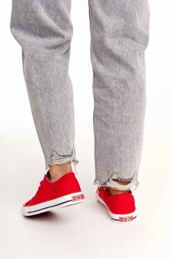 Hot Big Star Shoes Damskie Klasyczne Niskie Trampki Big Star DD274339 Czerwone Czerwony