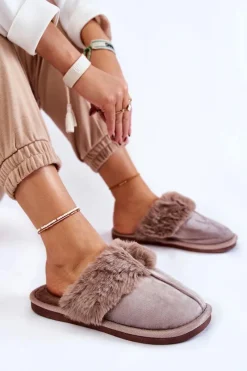 Outlet Damskie Klasyczne Papcie Z Futerkiem Jasnobrązowe Lorine Damskie Kapcie Klasyczne