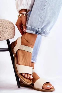 Sale Evento Damskie Klasyczne Sandały Na Płaskim Obcasie Beżowe Catis