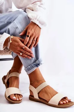 Sale Evento Damskie Klasyczne Sandały Na Płaskim Obcasie Beżowe Catis