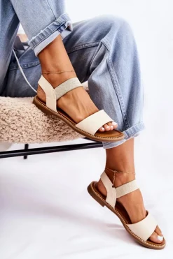 Sale Evento Damskie Klasyczne Sandały Na Płaskim Obcasie Beżowe Catis