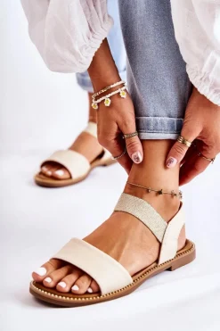 Sale Evento Damskie Klasyczne Sandały Na Płaskim Obcasie Beżowe Catis