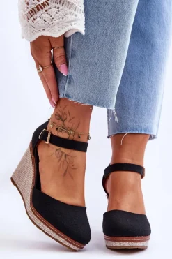 Best Damskie Klasyczne Sandały Na Koturnie Czarne Malani Damskie Sandały Na Koturnie