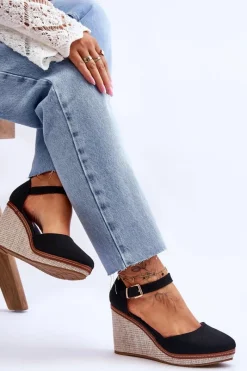 Best Damskie Klasyczne Sandały Na Koturnie Czarne Malani Damskie Sandały Na Koturnie