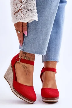 Best Damskie Klasyczne Sandały Na Koturnie Czerwone Malani Damskie Sandały Na Koturnie