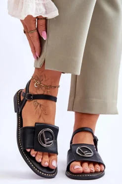 Damskie Klasyczne Sandały S.Barski KV-2775-45 Czarne Damskie Sandały Płaskie