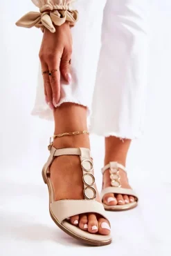 Outlet Damskie Klasyczne Sandały Z Ozdobnym Paskiem Beżowe Terina Damskie Sandały Płaskie