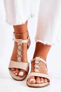 Outlet Damskie Klasyczne Sandały Z Ozdobnym Paskiem Beżowe Terina Damskie Sandały Płaskie