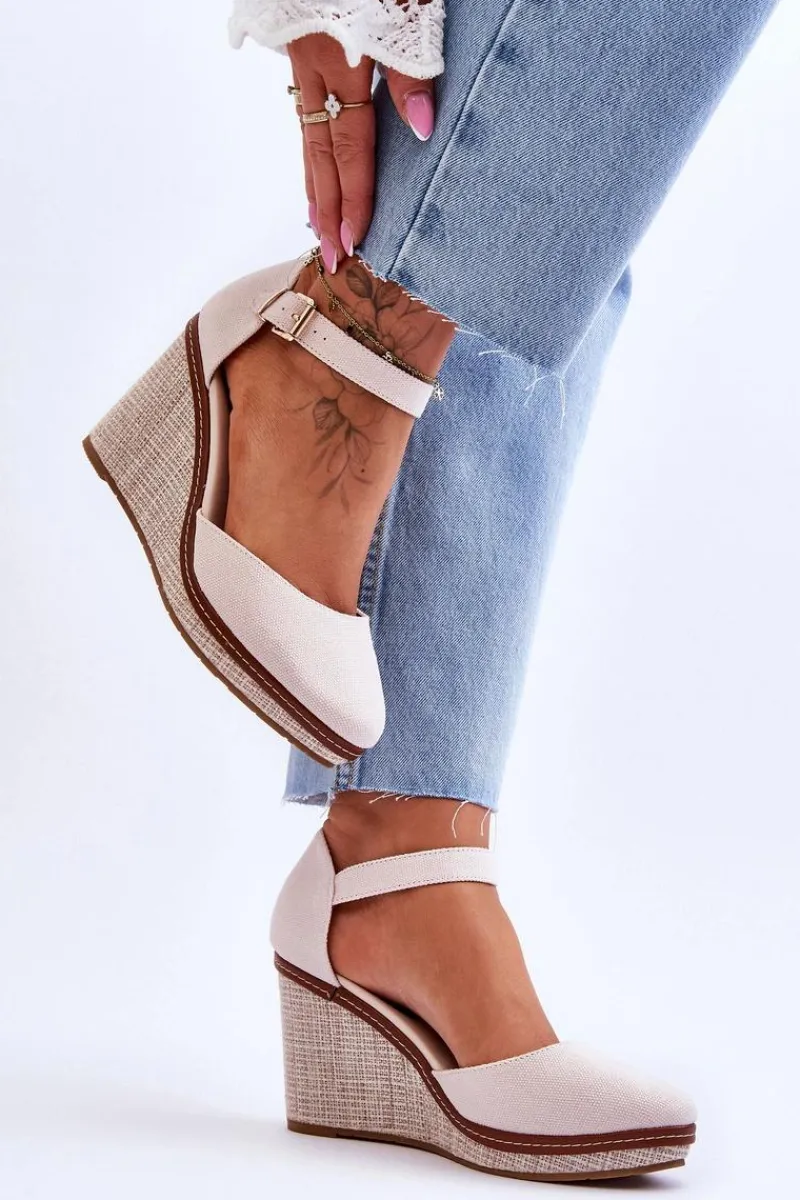 Boto Damskie Klasyczne Sandały Na Koturnie Beżowe Malani