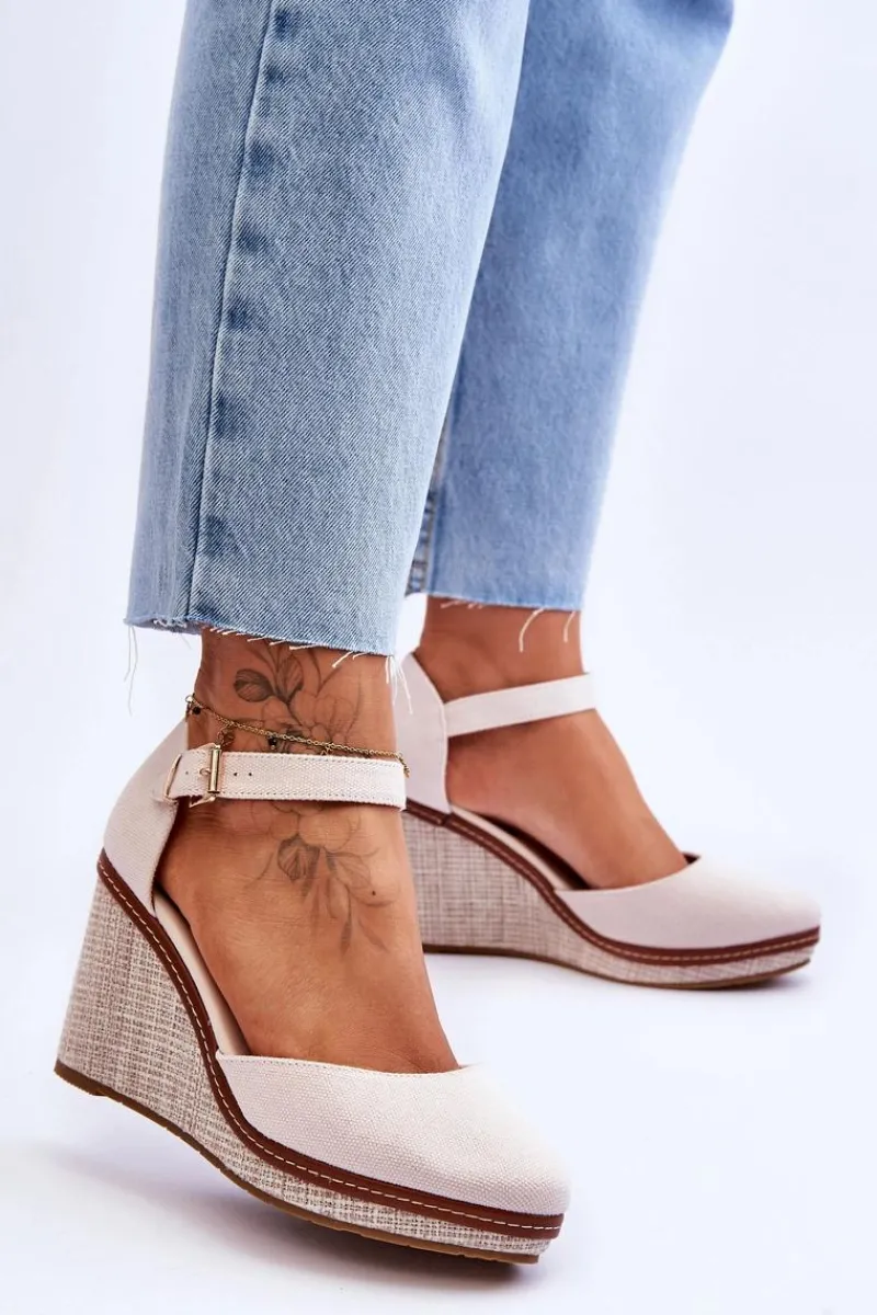 Boto Damskie Klasyczne Sandały Na Koturnie Beżowe Malani