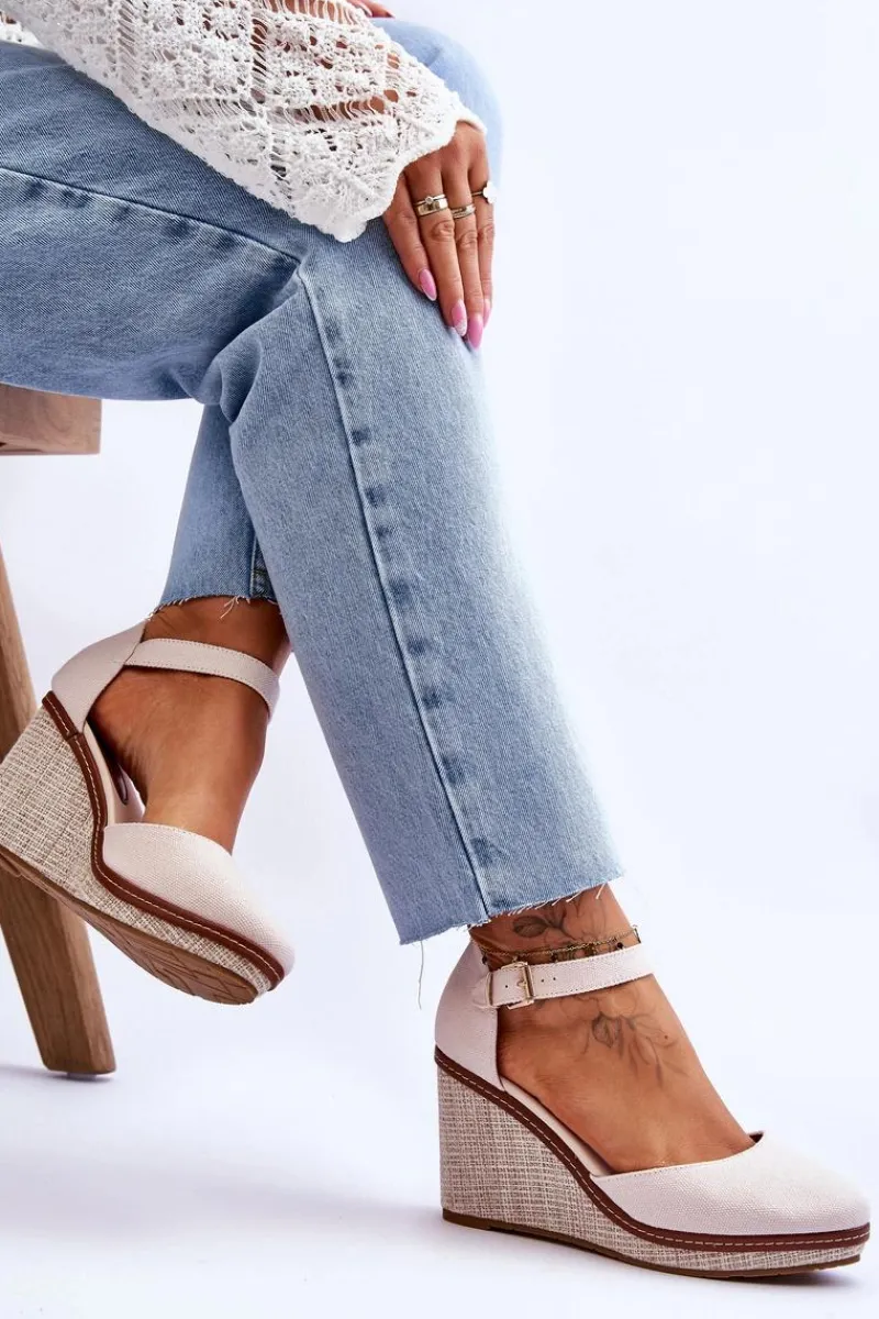 Boto Damskie Klasyczne Sandały Na Koturnie Beżowe Malani