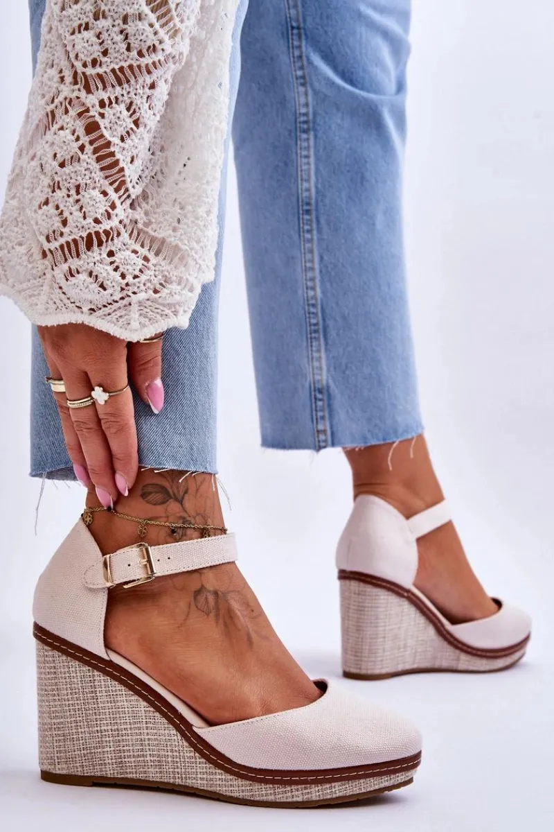 Boto Damskie Klasyczne Sandały Na Koturnie Beżowe Malani