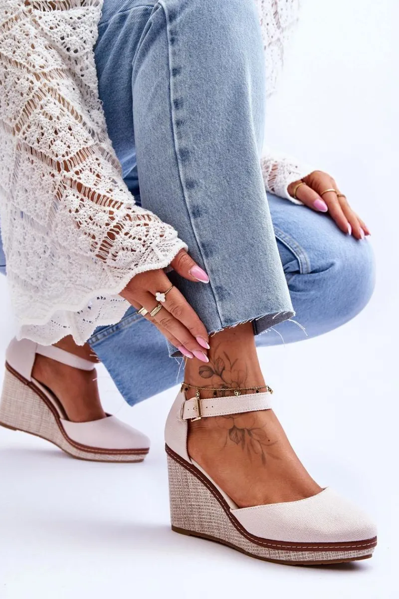 Boto Damskie Klasyczne Sandały Na Koturnie Beżowe Malani