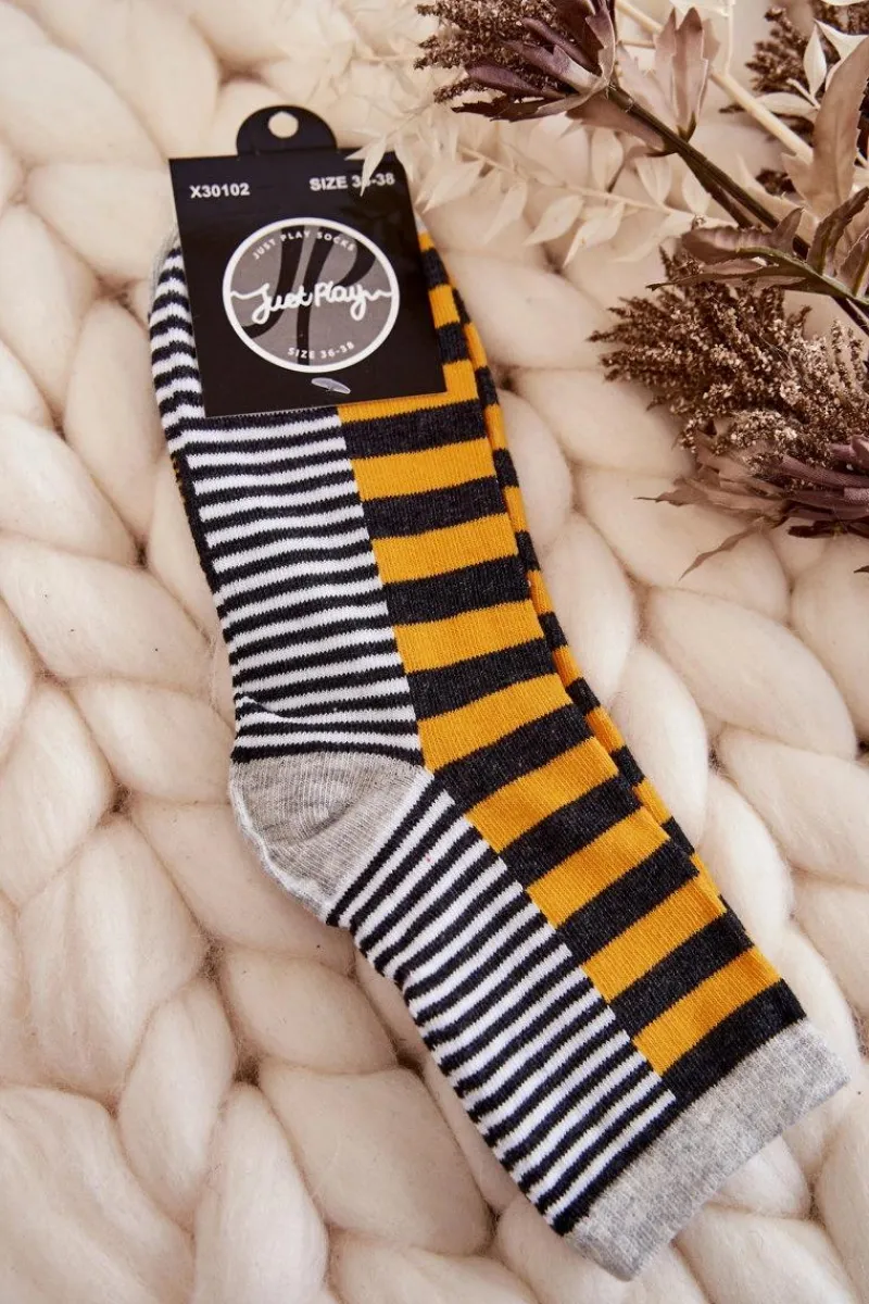 Sale Damskie Klasyczne Skarpety W Pasy I Paseczki Żółte Skarpetki|Skarpetki