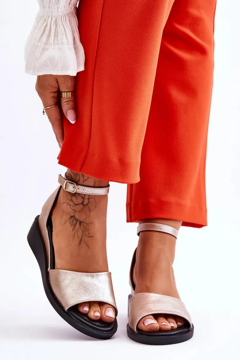 Sandały Na Koturnie>Buty damskie Vinceza Damskie Klasyczne Skórzane Sandały Na Koturnie Złote Truett