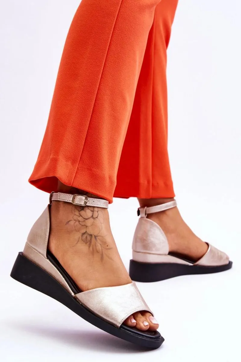 Sandały Na Koturnie>Buty damskie Vinceza Damskie Klasyczne Skórzane Sandały Na Koturnie Złote Truett