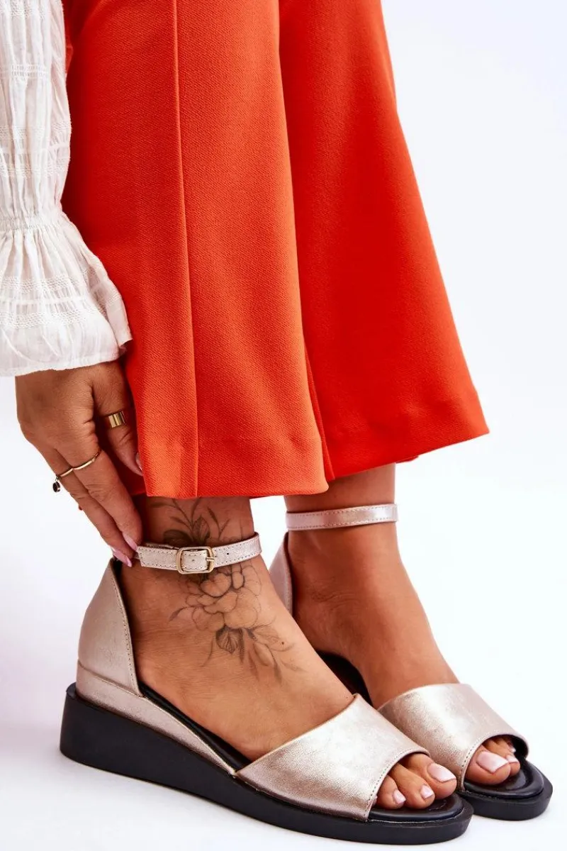 Sandały Na Koturnie>Buty damskie Vinceza Damskie Klasyczne Skórzane Sandały Na Koturnie Złote Truett