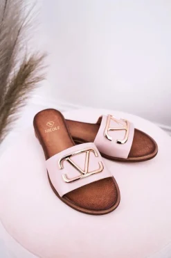 Best Boto Damskie Klasyczne Skórzane Klapki Beżowe Evie