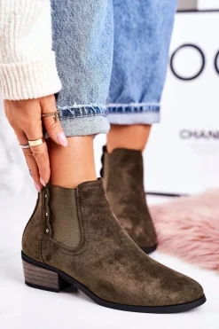 New Damskie Klasyczne Sztyblety Botki Zamszowe Ciemno Zielone Walker Damskie Botki Na Słupku|Czarne Botki