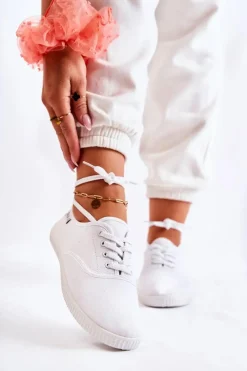 Outlet Evento Damskie Klasyczne Tenisówki Wiązane Białe Dellis