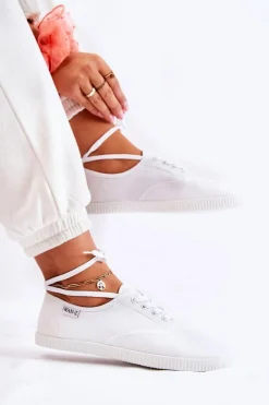 Outlet Evento Damskie Klasyczne Tenisówki Wiązane Białe Dellis