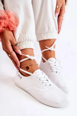 Outlet Evento Damskie Klasyczne Tenisówki Wiązane Białe Dellis