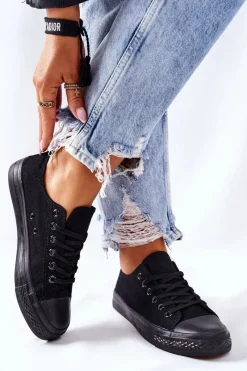 Discount Damskie Klasyczne Trampki Czarne Omerta Damskie Trampki Damskie Niskie