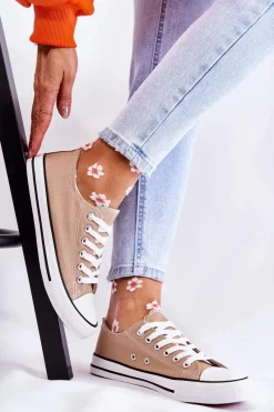 Hot Boto Damskie Klasyczne Trampki Wiązane Ciemnobeżowe Be Mine