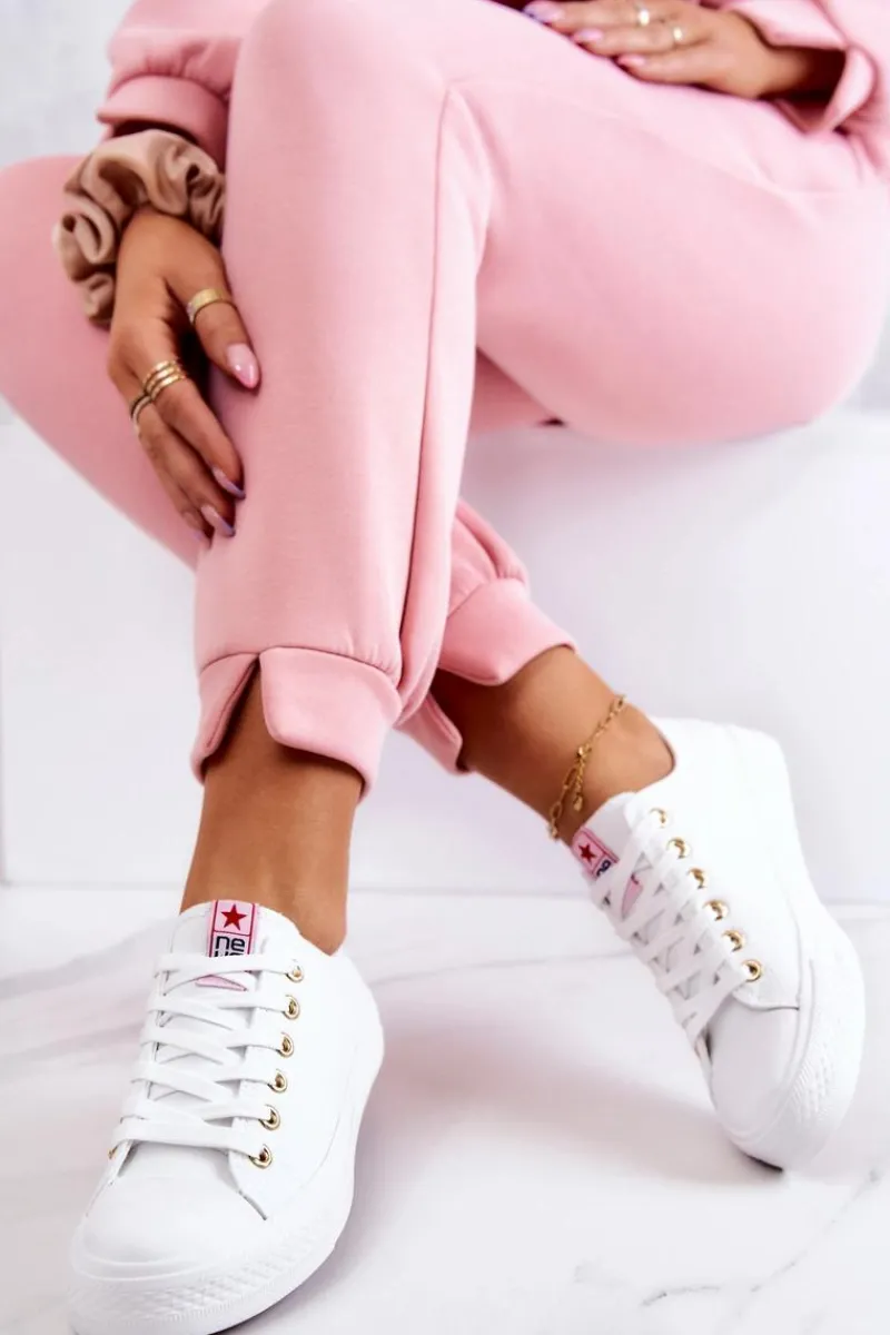 Discount Damskie Klasyczne Trampki Biało-Złote Ecoma Damskie Trampki Damskie Niskie