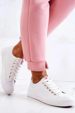 Discount Damskie Klasyczne Trampki Biało-Złote Ecoma Damskie Trampki Damskie Niskie