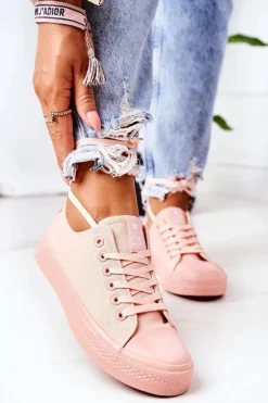 Trampki Damskie Niskie>Evento Damskie Klasyczne Trampki Różowe Ecoma